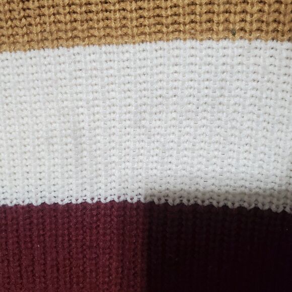 Cute Slouchy Fringed Green Camel White and Maroon Long Sleeved Sweater Size 3X - Picture 9 of 15